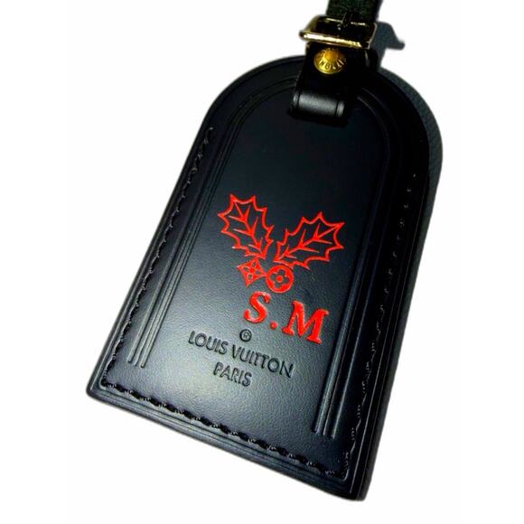 Louis Vuitton Paris Name Tag w/ SM Red Initials Christmas Holly Berrie - Picture 3 of 10
